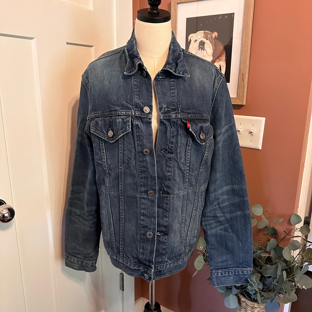 Levi Strauss men’s flannel lined button up Large pockets denim jean jacket